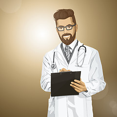 Image showing Vector Hipster Doctor Man With Clipboard