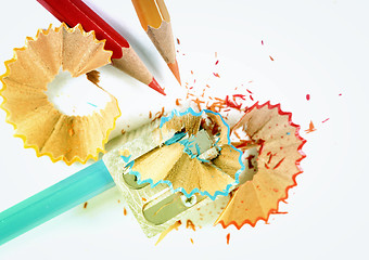 Image showing Pencils and sharpener