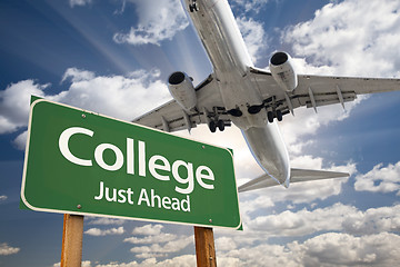 Image showing College Green Road Sign and Airplane Above