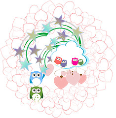 Image showing Background with couple of owls and love hearts