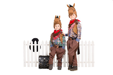 Image showing Two boys in carnival costumes