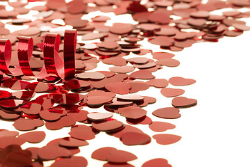 Image showing Red hearts confetti on white background