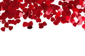 Image showing Red hearts confetti on white background