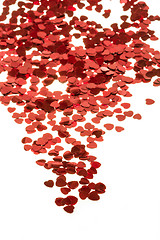 Image showing Red hearts confetti on white background