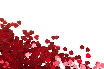 Image showing Red hearts confetti on white background