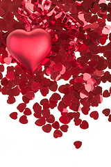 Image showing Red hearts confetti on white background