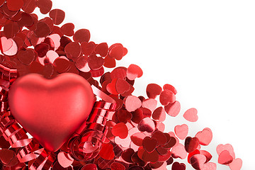 Image showing Red hearts confetti on white background