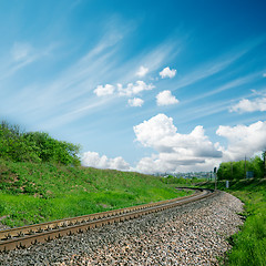 Image showing railroad to horizon and cloudy sky