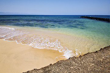 Image showing spain harbor pier boat in the blue sky   arrecife teguise 