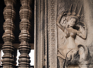 Image showing Decoration on the wall, Angor Wat, Cambodia 