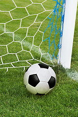 Image showing soccer ball in goal net