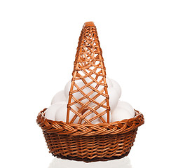 Image showing Eggs in wicker basket