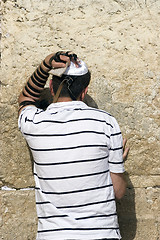 Image showing Pray at a western wall/ Tefillin