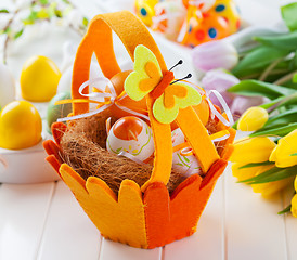 Image showing Easter still life with fresh tulips 