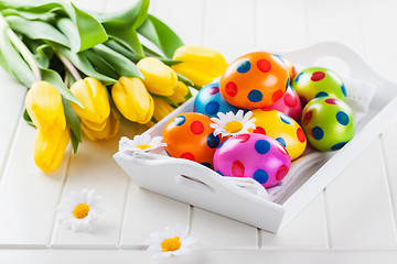 Image showing Easter still life with fresh tulips 