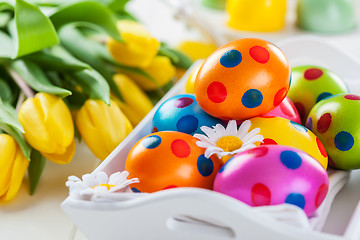 Image showing Easter still life with fresh tulips 