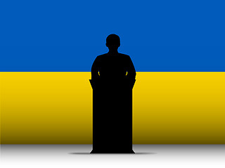 Image showing Ukraine  Speech Tribune Silhouette with Flag Background