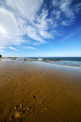 Image showing footstep in lanzarote    cloud beach    coastline and summer 