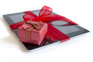 Image showing Digital tablet with christmas present