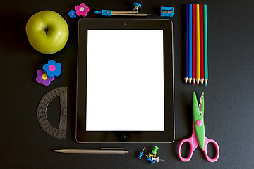 Image showing Digital tablet with school accesories