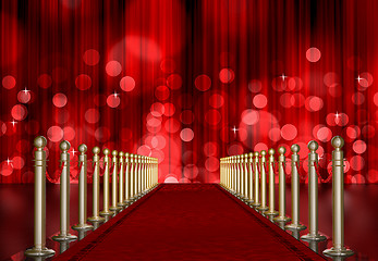 Image showing red carpet entrance with red Light Burst over curtain