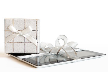 Image showing Digital tablet with christmas present