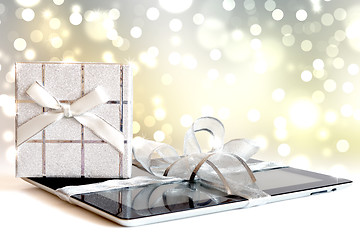 Image showing Digital tablet with christmas present