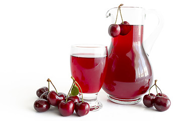 Image showing Cherry juice in glass and carafe