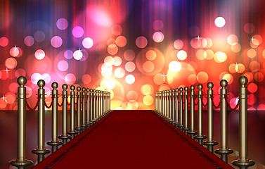 Image showing red carpet entrance with Multi Colored Light Burst