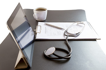 Image showing Tablet Pc and Stethoscope on desk 