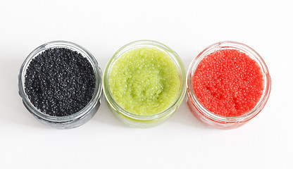 Image showing FISH CAVIAR IN THE OPEN GLASS CONTAINERS