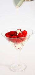 Image showing Raspberries and cream