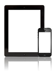 Image showing Digital tablet and smart phone with blank screen