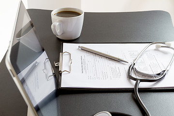 Image showing Tablet Pc and Stethoscope on desk 