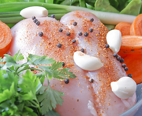 Image showing Raw chicken breast with vegetables