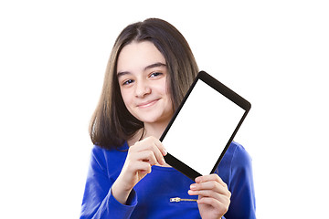Image showing Happy teen girls with digital tablet 