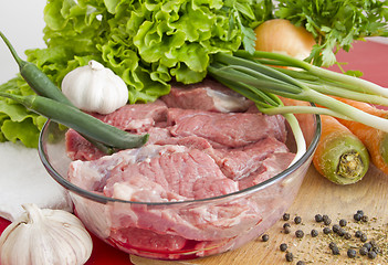 Image showing Fresh beef meat with vegetables 