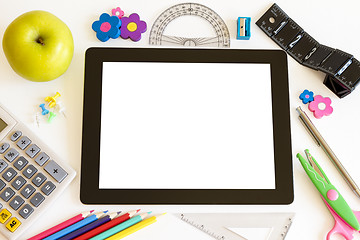 Image showing Tablet PC with school accesories