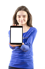 Image showing Happy teen girl show digital tablet