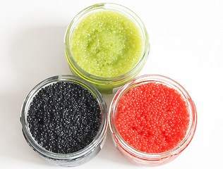 Image showing red and green and black caviar