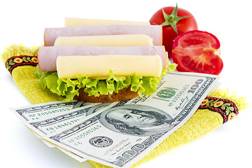 Image showing Sandwich and dollars