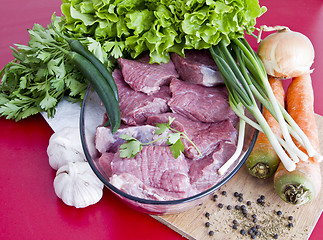 Image showing raw beef with vegetables