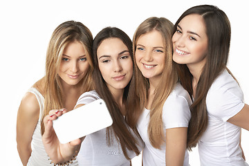 Image showing Girls making self portrait with a smartphone