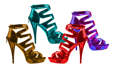 Image showing Women's shoes bright shades. collage 