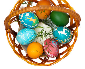 Image showing Easter eggs in basket