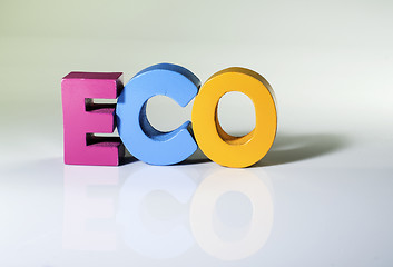 Image showing Multicolored word eco made of wood.