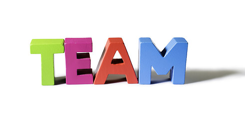 Image showing Multicolored word team made of wood.