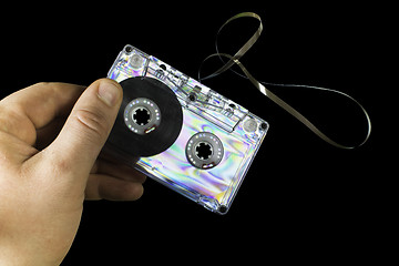 Image showing Hand holding vintage cassette tape