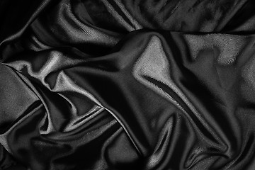 Image showing Shiny black satin fabric