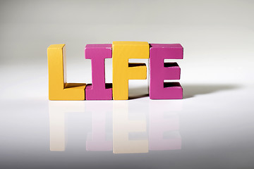 Image showing Multicolored word life made of wood.